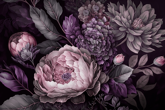 Dark Floral Wallpaper - Elegant Pink Blooms