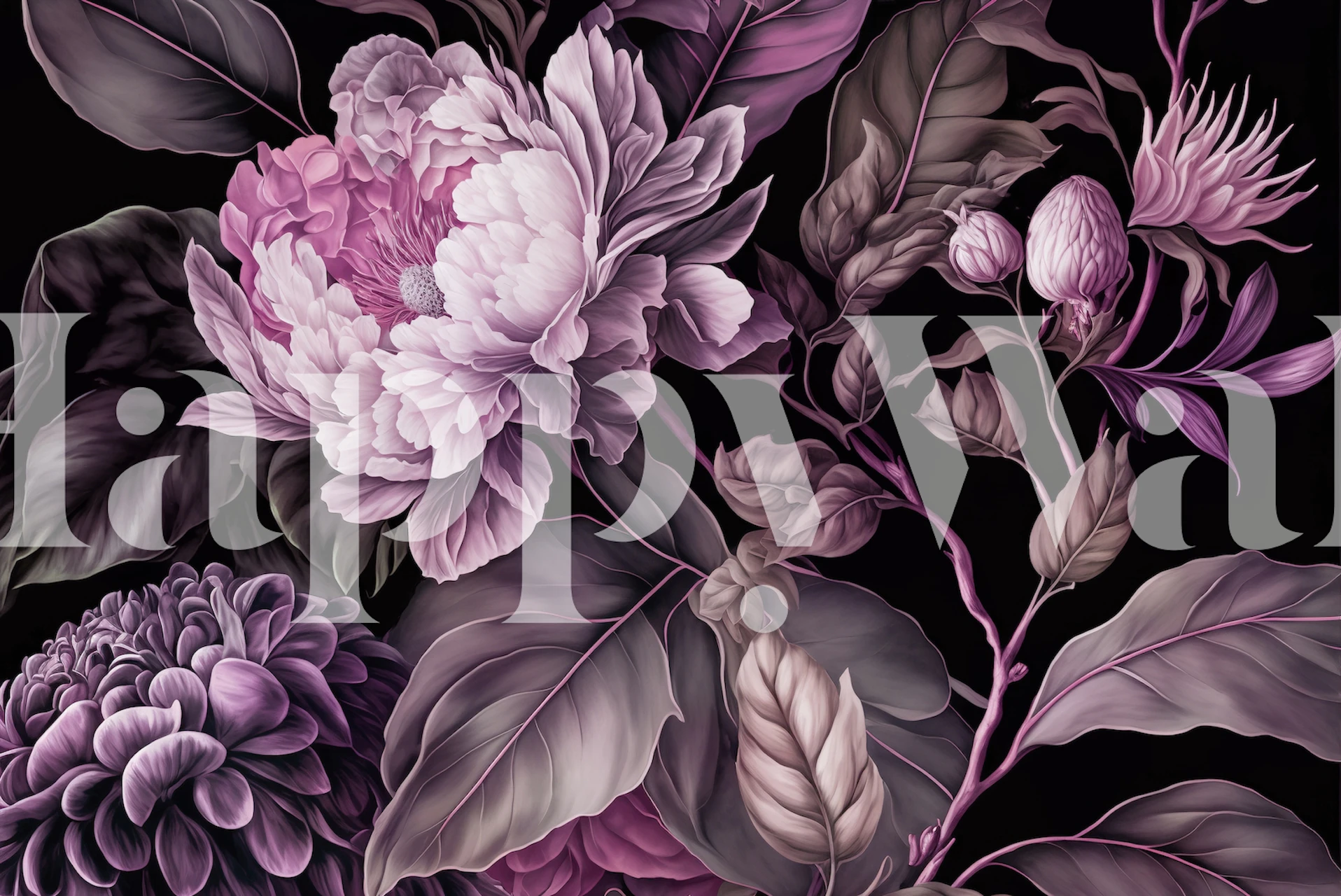 Bogata, nastrojowa, barokowa fototapeta z dużym kwiatowym wzorem, przeznaczona do dramatycznego wystroju domu.