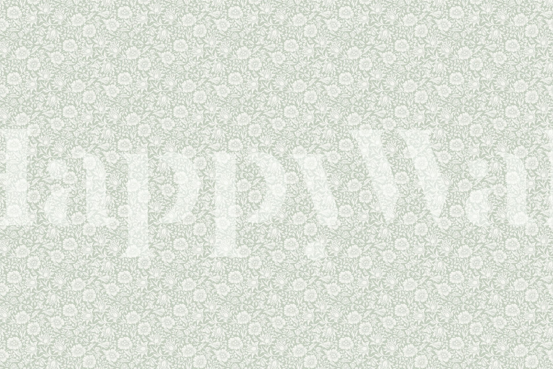 Neutral sage peonies foliage wallpaper in a room