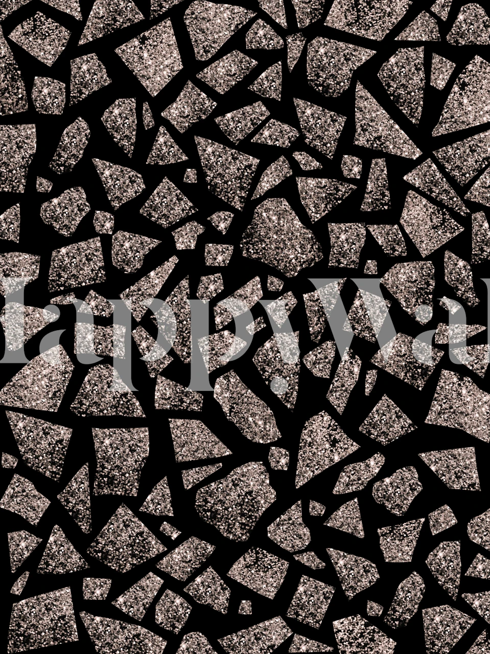 Rose gold glitter terrazzo pattern on black wallpaper