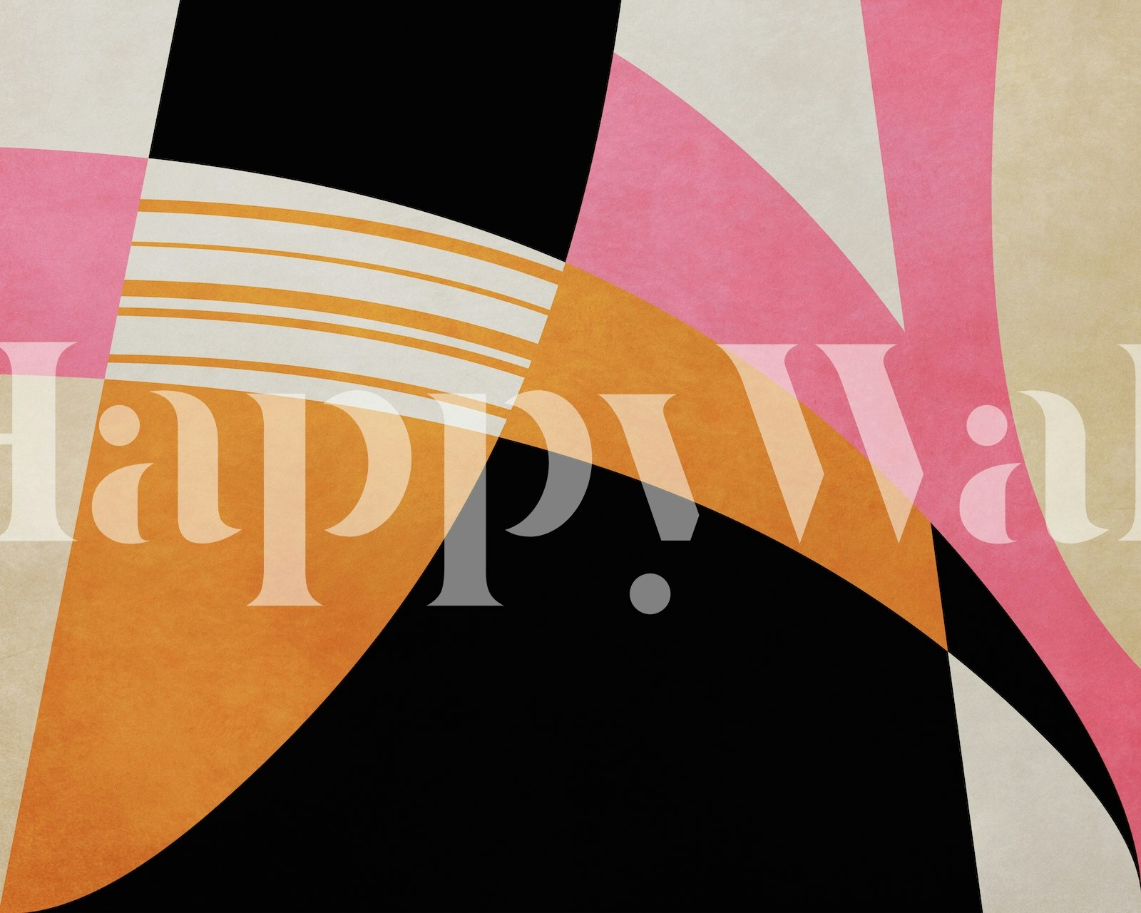 Colorful abstract shapes in black, pink, orange, and cream wallpaper