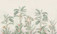 Vintage jungle birds panorama - soft pastel wallpaper