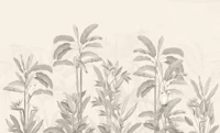 Vintage jungle birds panorama - soft beige wallpaper