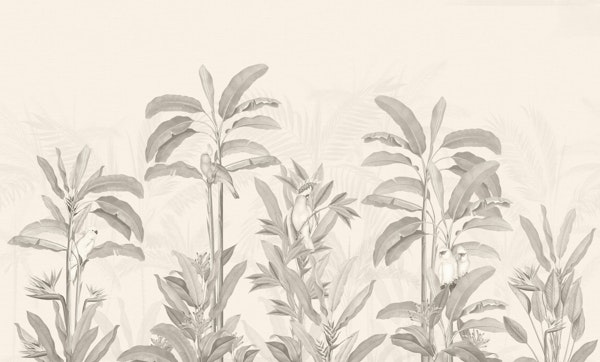 Vintage jungle birds panorama - soft beige