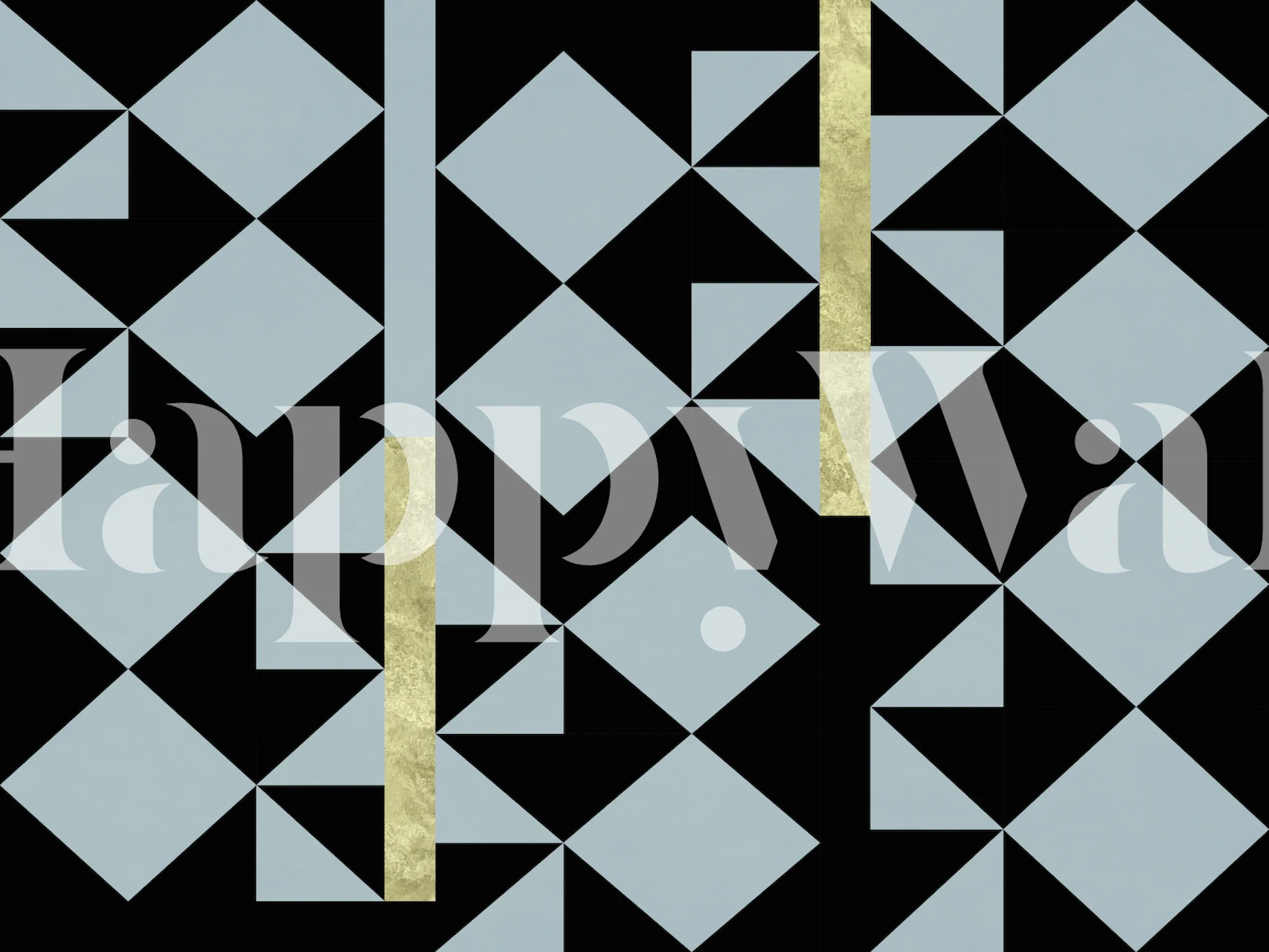 Geometric blue diamond pattern with gold accents on black wallpaper