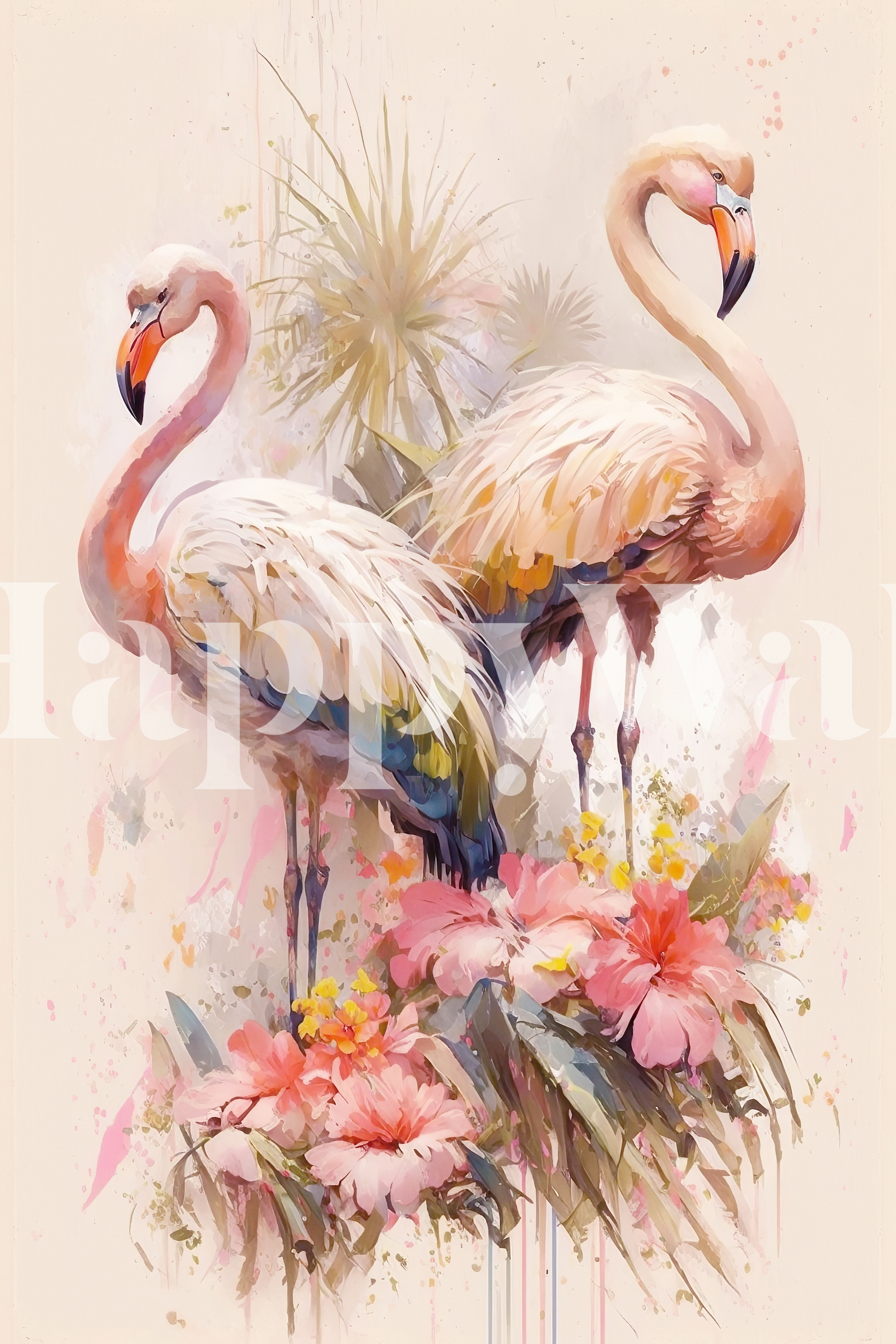 Jardín de flamencos pastel papel pintado | Happywall