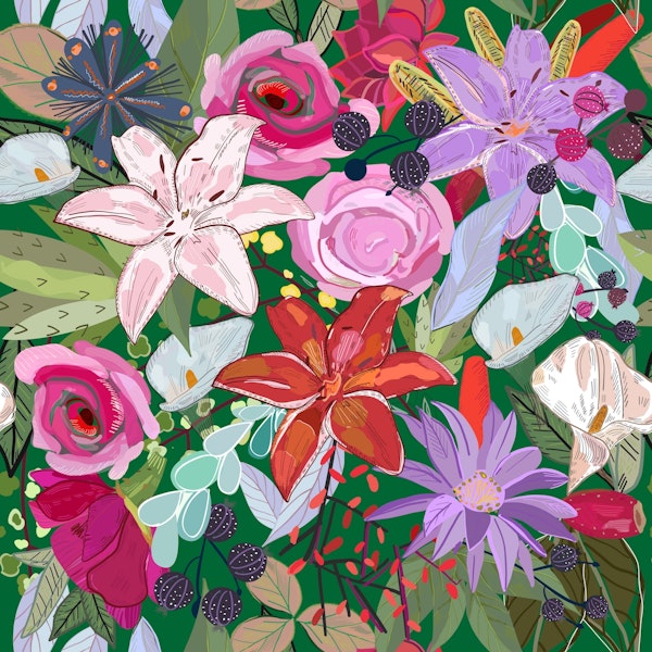 Lily and colorful flowers