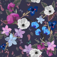 Orchid primulacea and iris behang