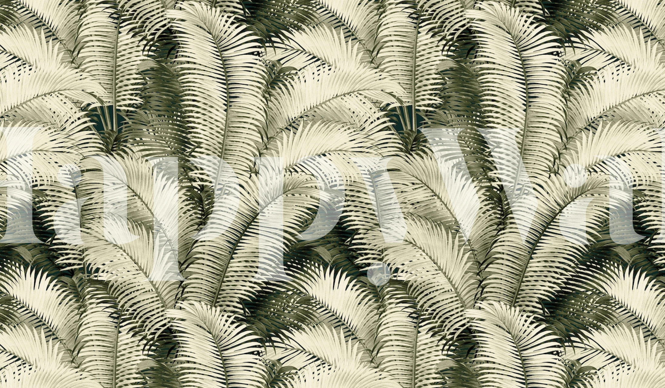 Tropical leaf pattern in green and beige colors wallpaper