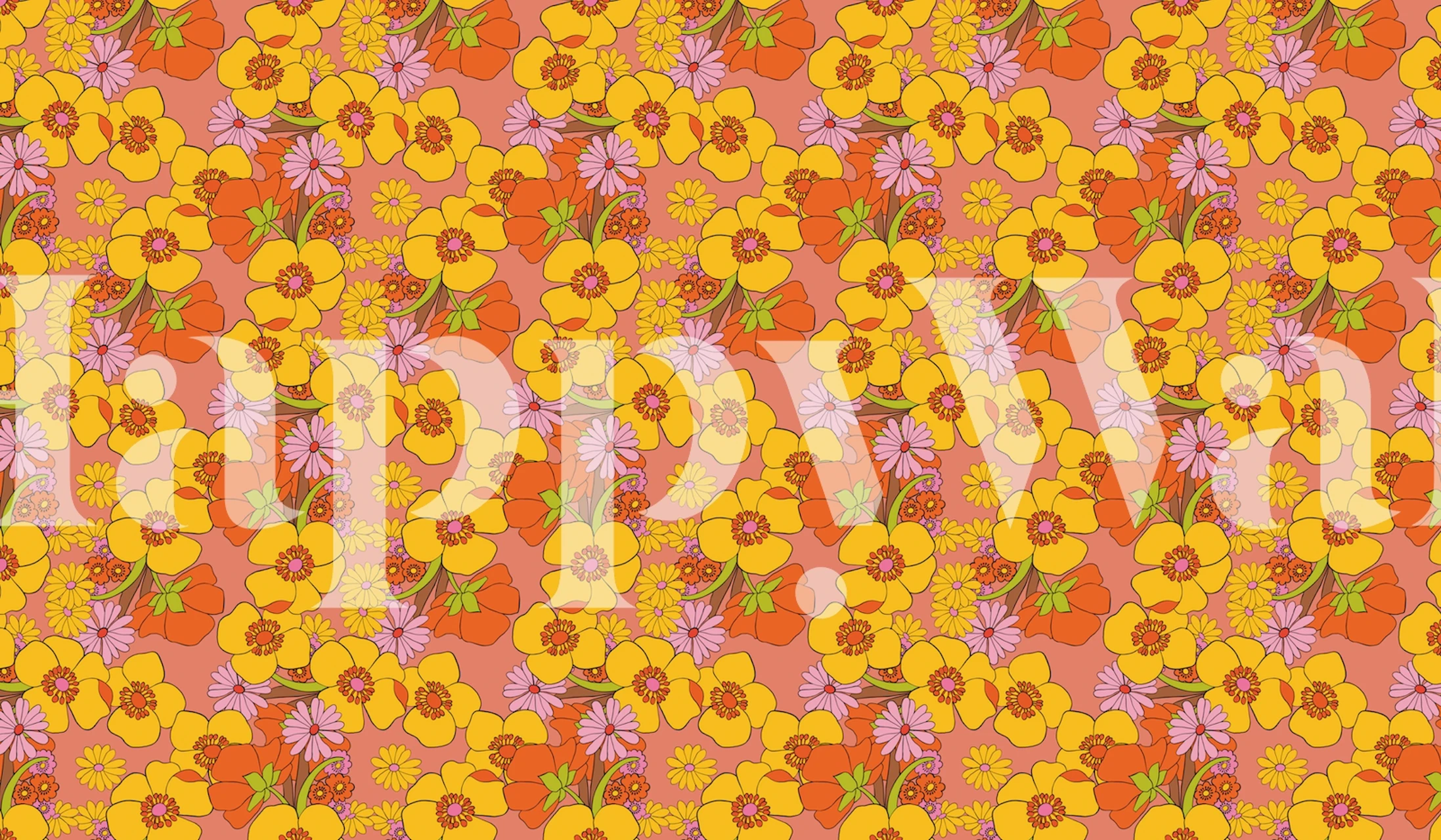 Vintage Floral 80s Pattern wallpaper in a room