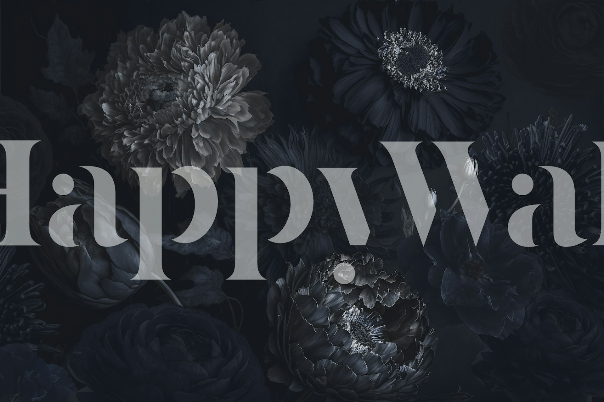 Black and gray flower patterns on dark wallpaper