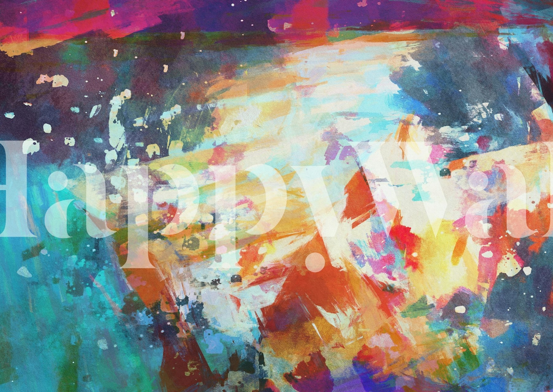 Colorful abstract wall mural featuring dynamic brushstrokes in a multitude of hues