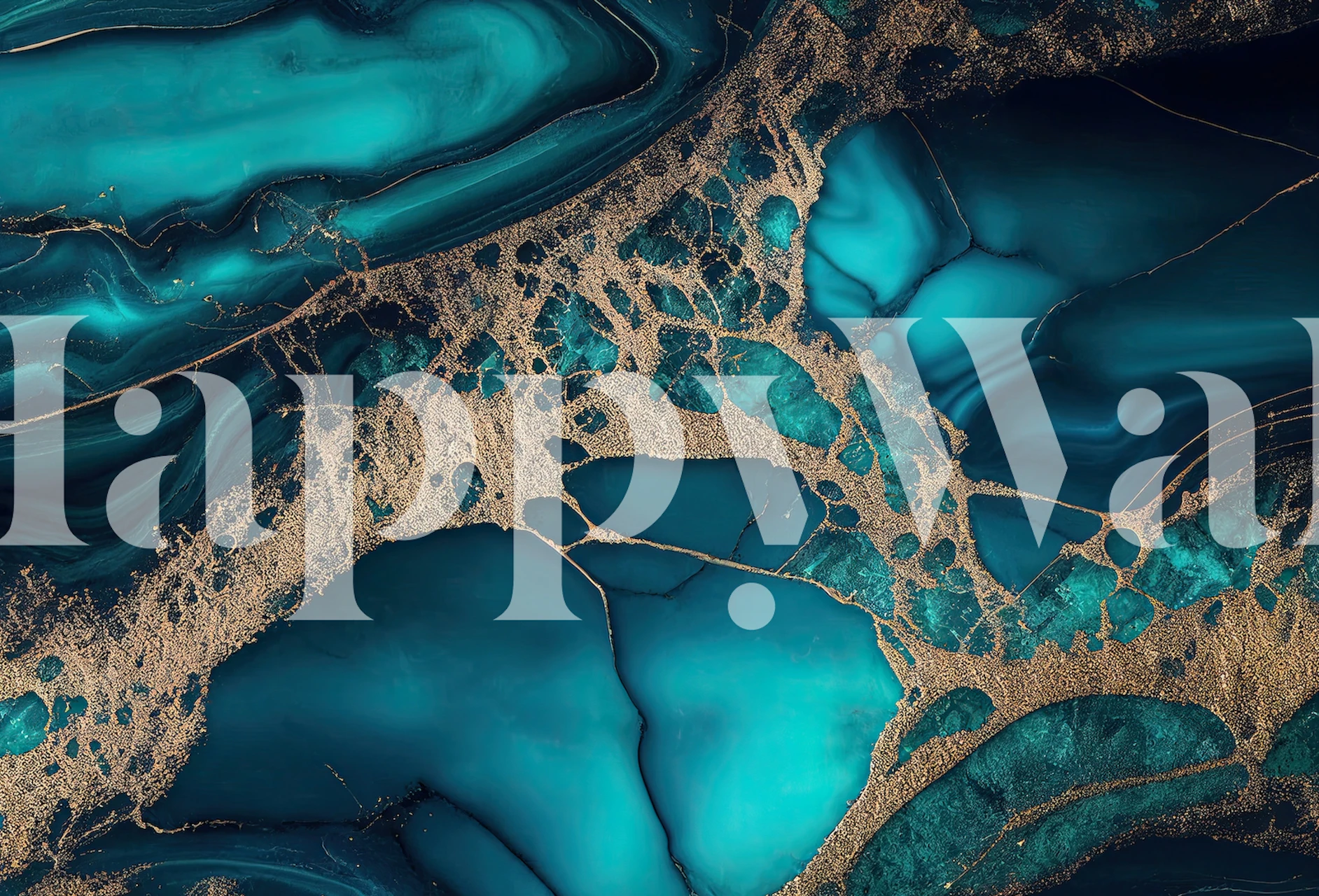 Teal and gold marble pattern wallpaper