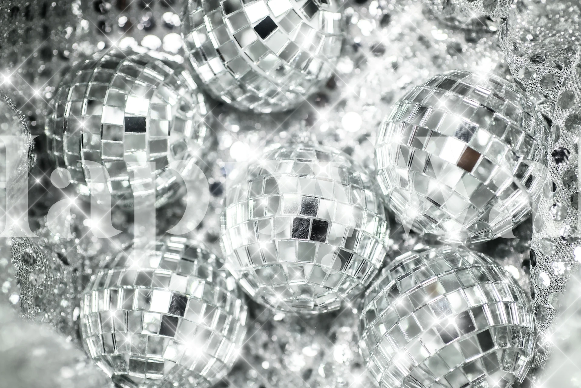 Shiny disco balls surrounded by glittery silver backdrop wallpaper