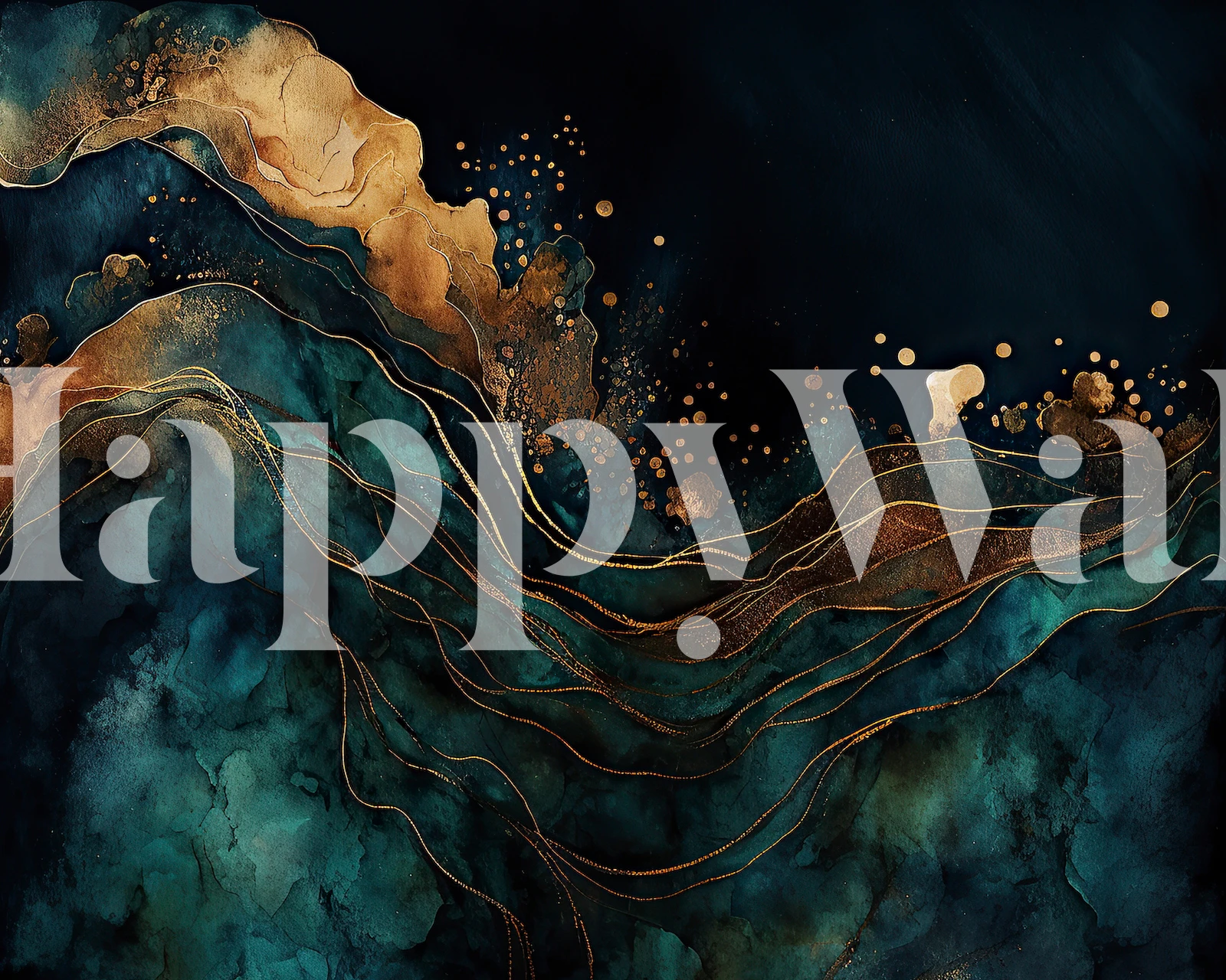 Teal and gold abstract ocean waves wallpaper