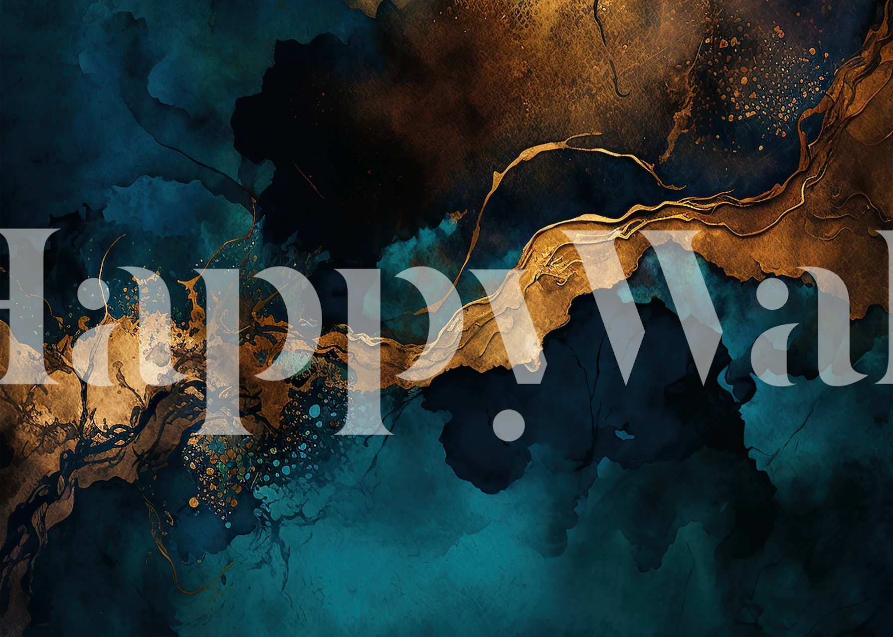 Abstrait doré et bleu avec motifs vagues wallpaper