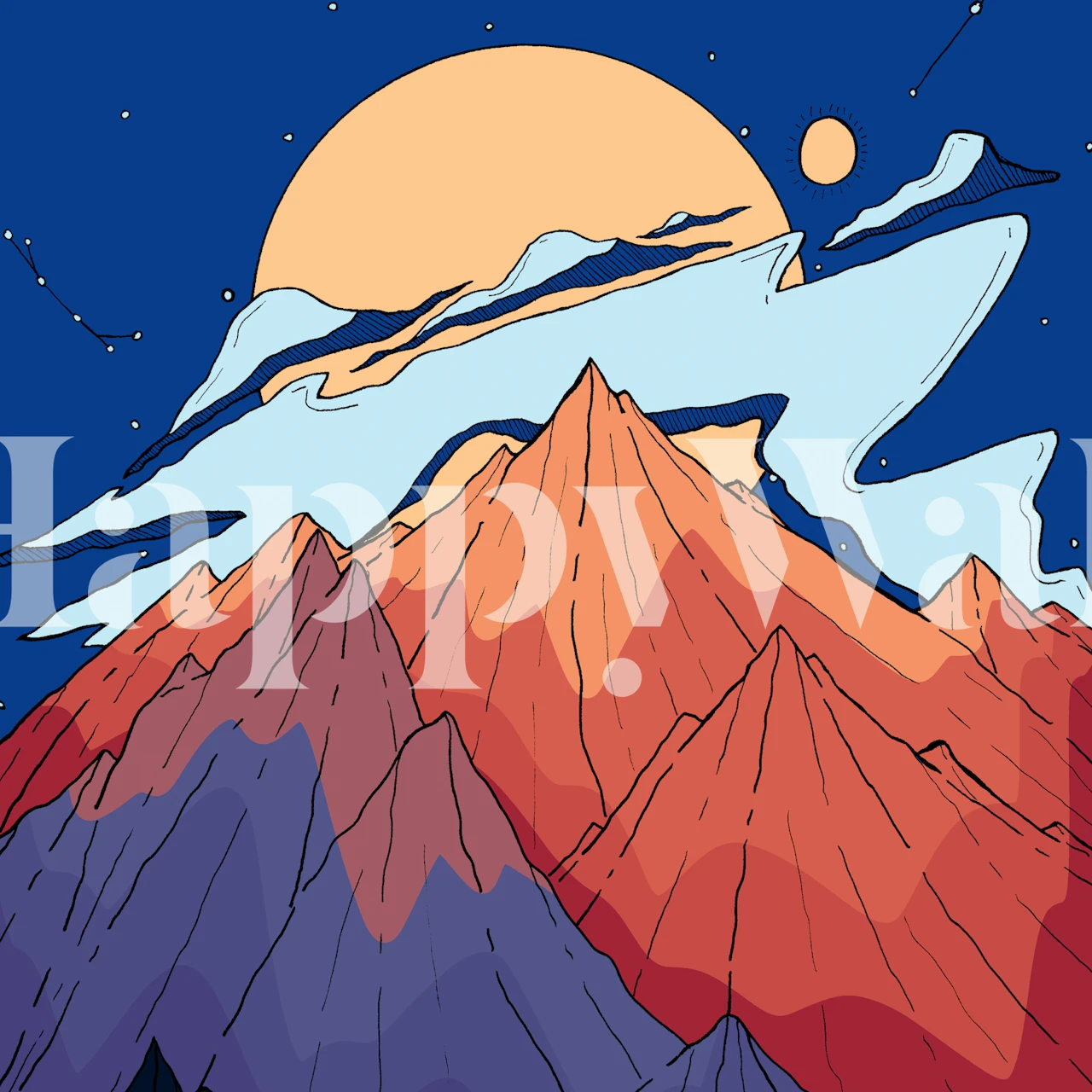 Wisps of cloud peaks wallpaper in a room