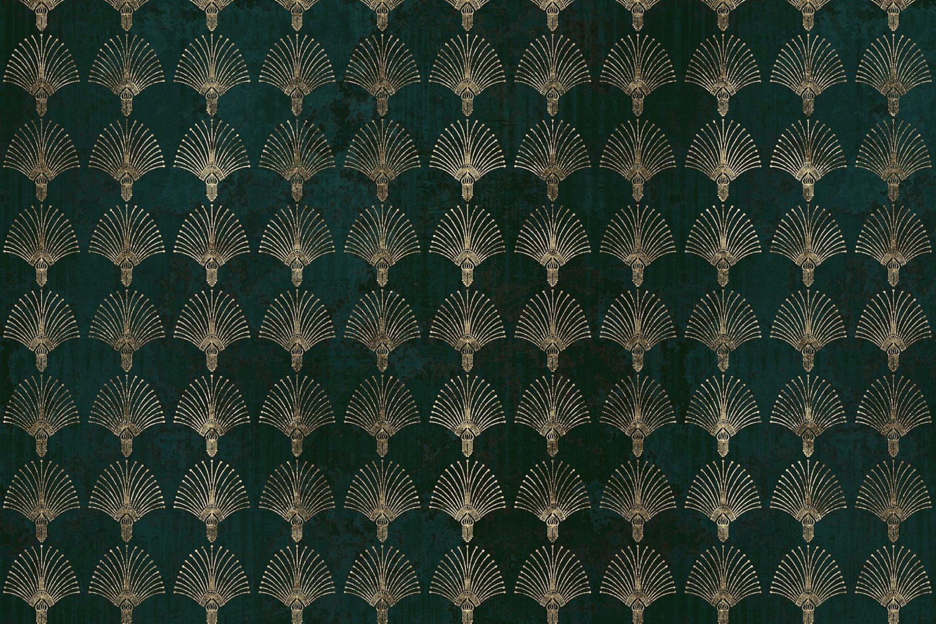 Elegant Art Deco Golden Teal Wallpaper - Happywall