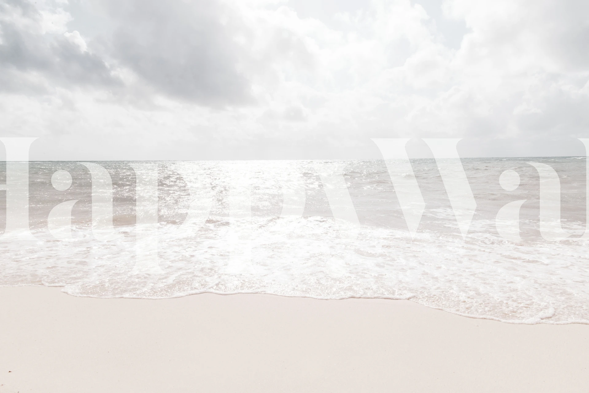 Serene Caribbean beach wall mural with soft white sands and calm blue ocean waters extending to the horizon.
