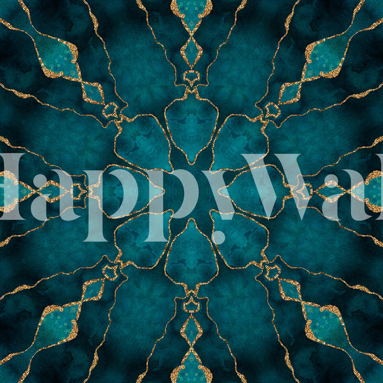 Turquoise and gold mandala pattern wallpaper.