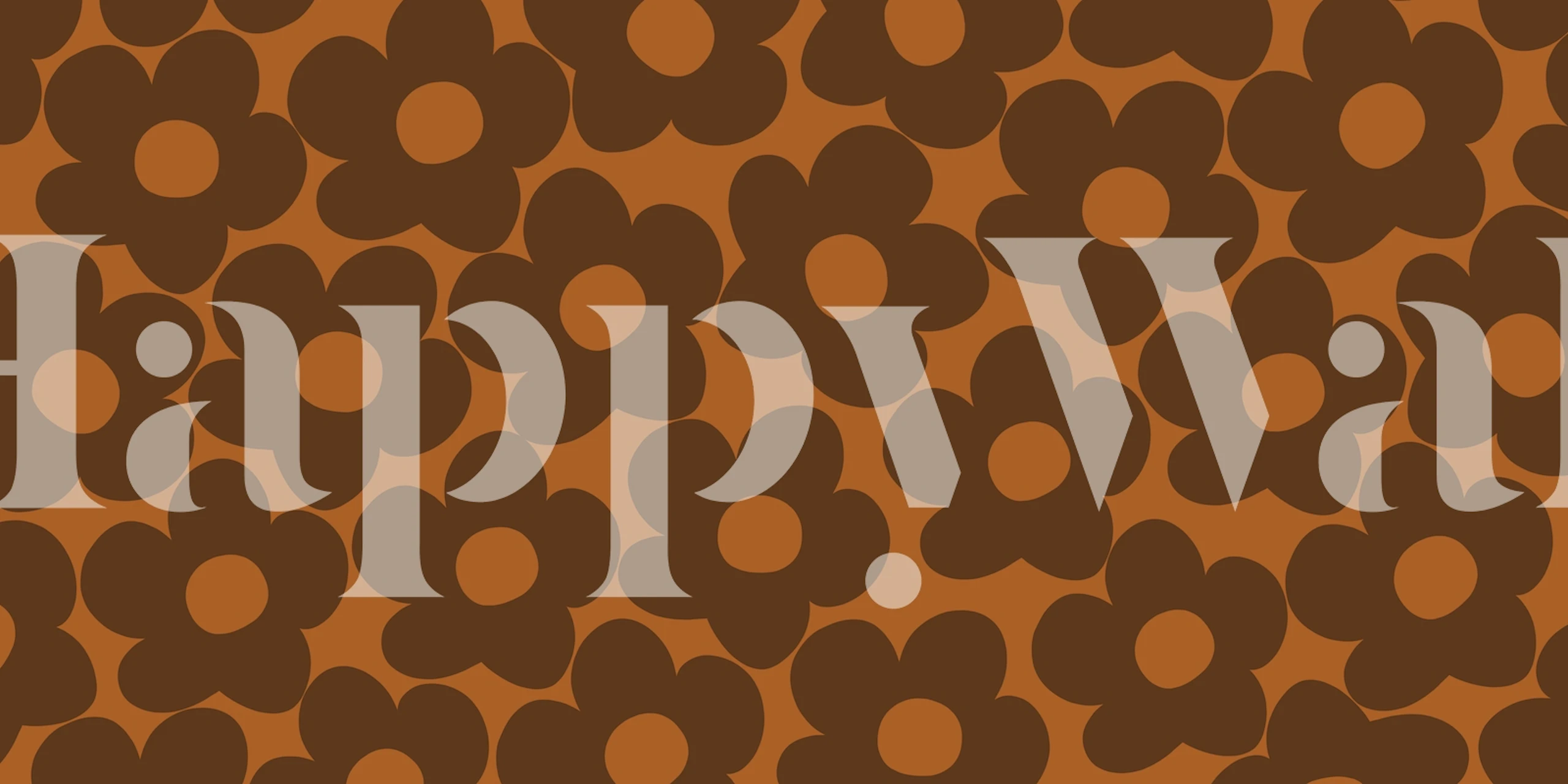 Vintage style wall mural with brown background and retro daisy patterns