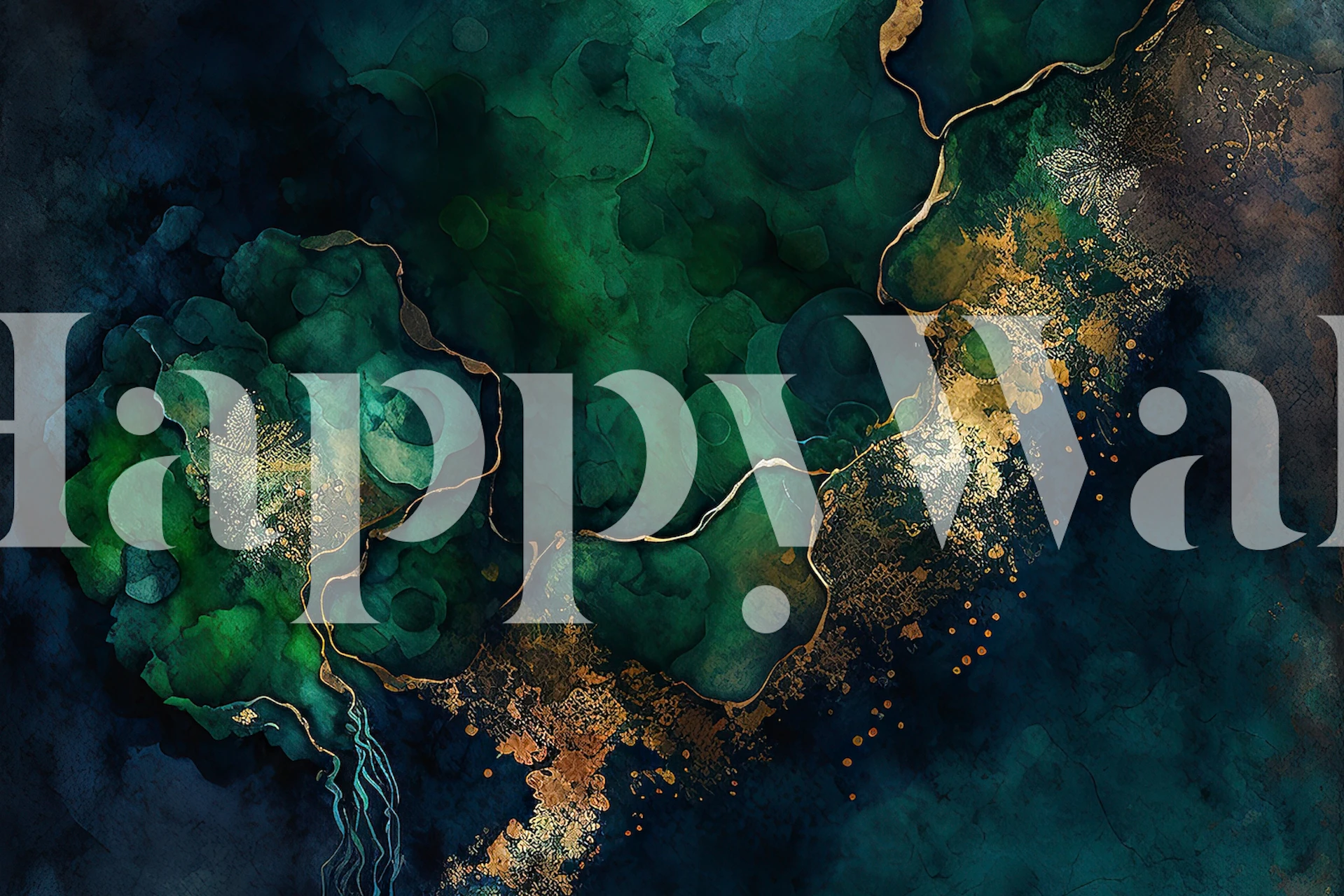 Dark green and gold abstract marble wallpaper