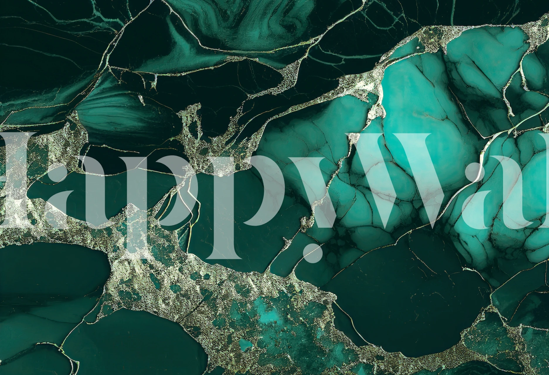 Emerald green marble wallpaper with black and gold veins