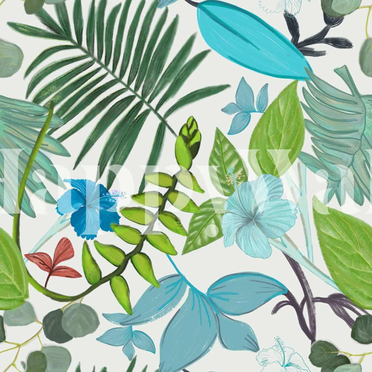 Design de papel de parede Green leaves em um quarto