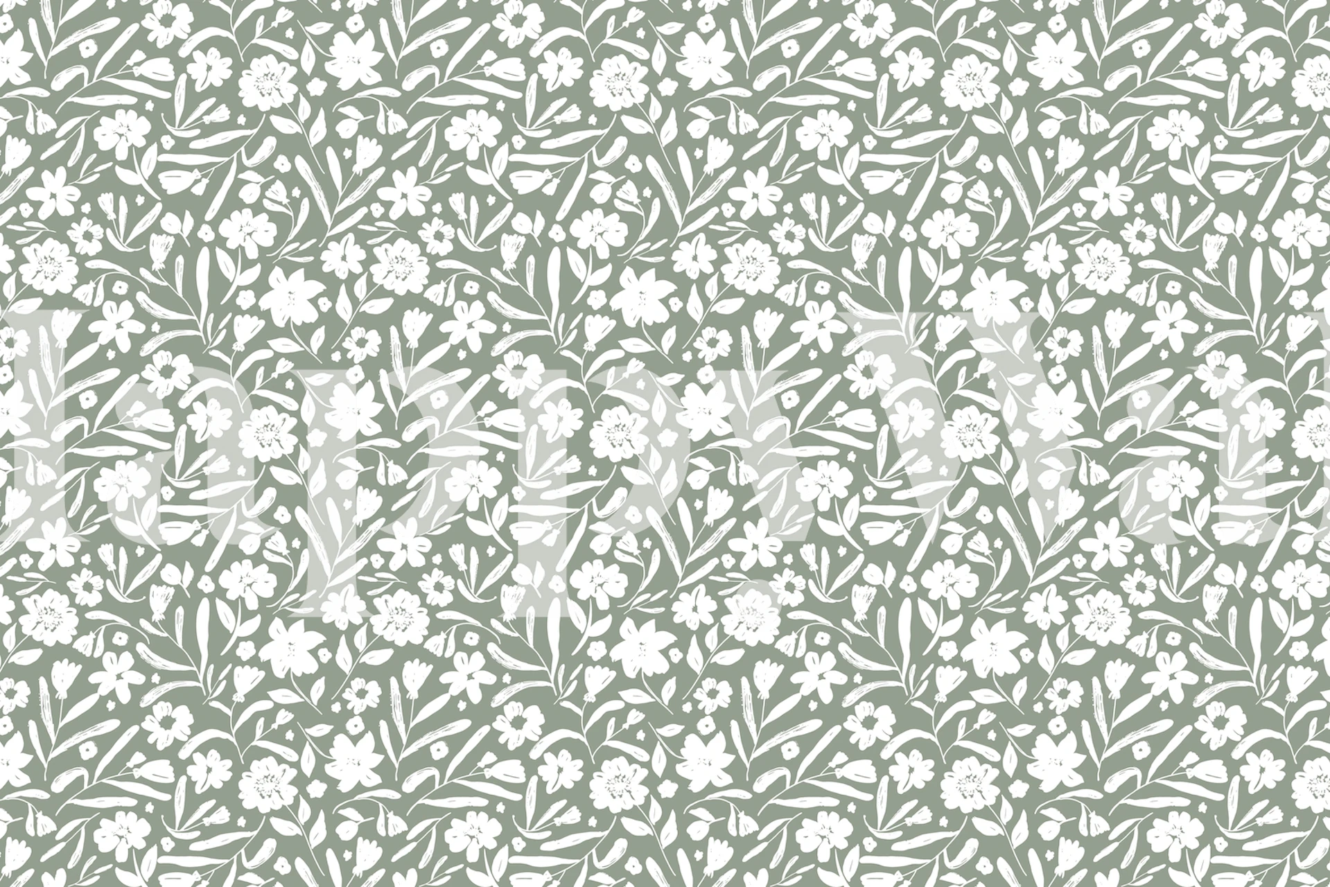 Floral patterns with white flowers on a green background wallpaper