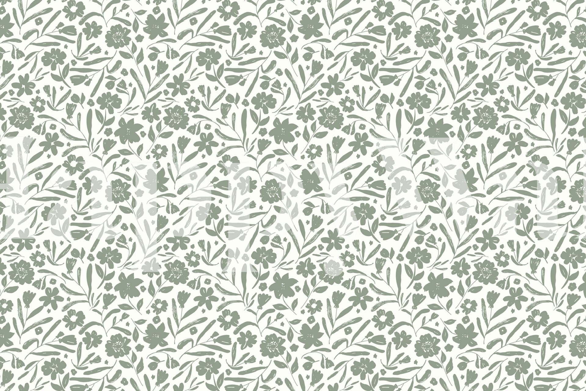 Green monochrome botanical pattern wall mural