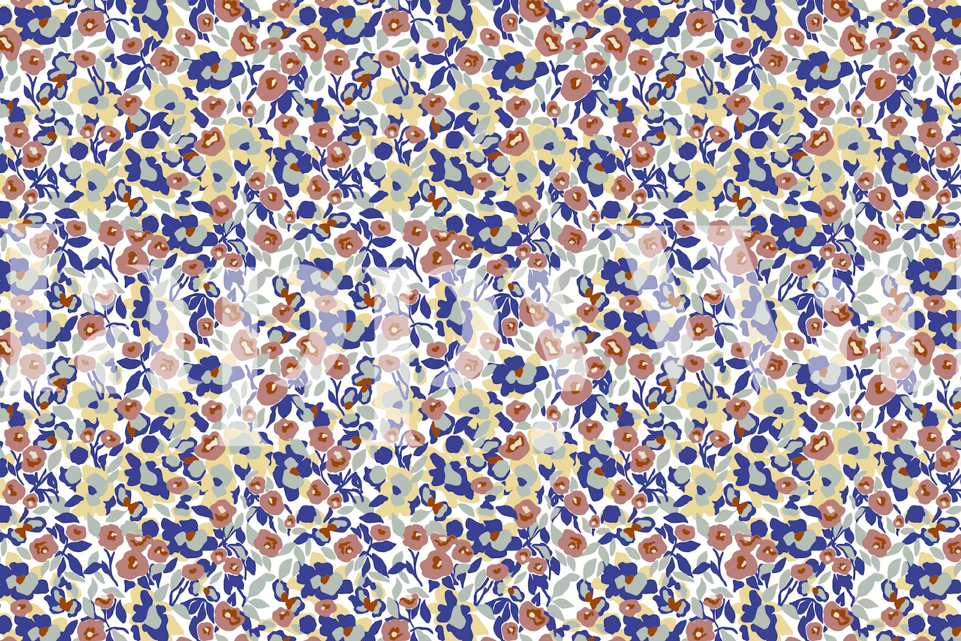 Colorful floral pattern in blue, orange, and yellow wallpaper