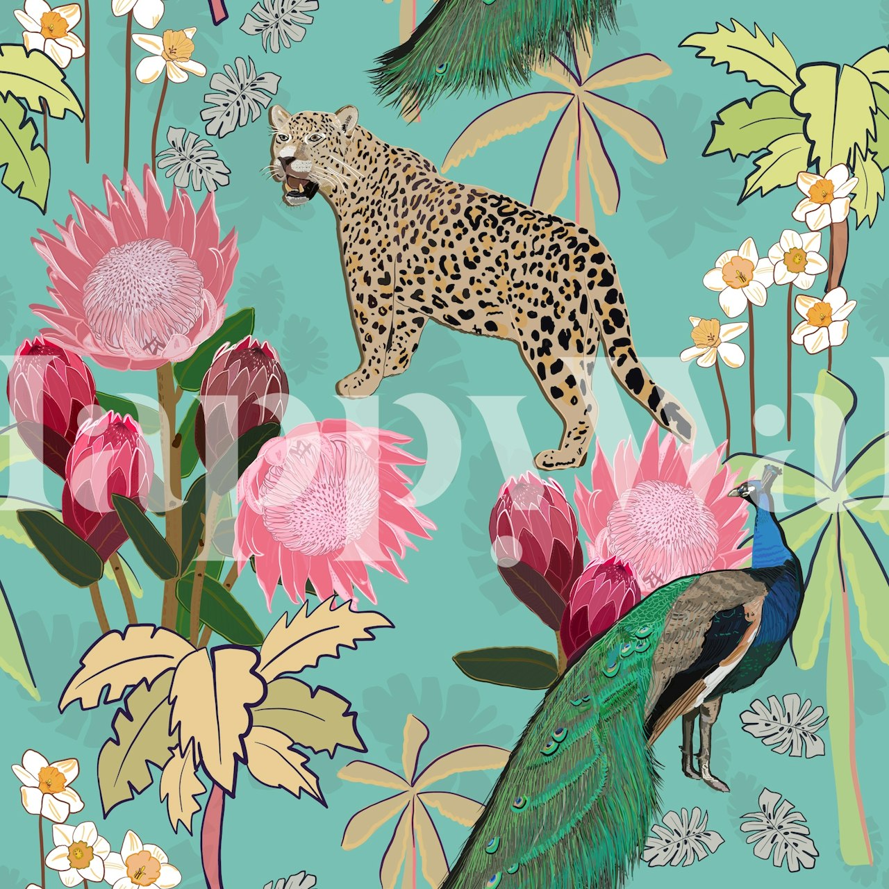 Tiger en peacock wallpaper design