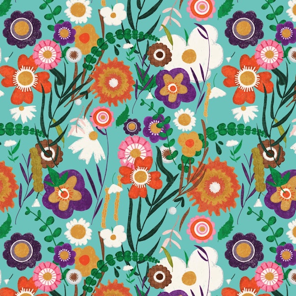 Folk spring floral blue