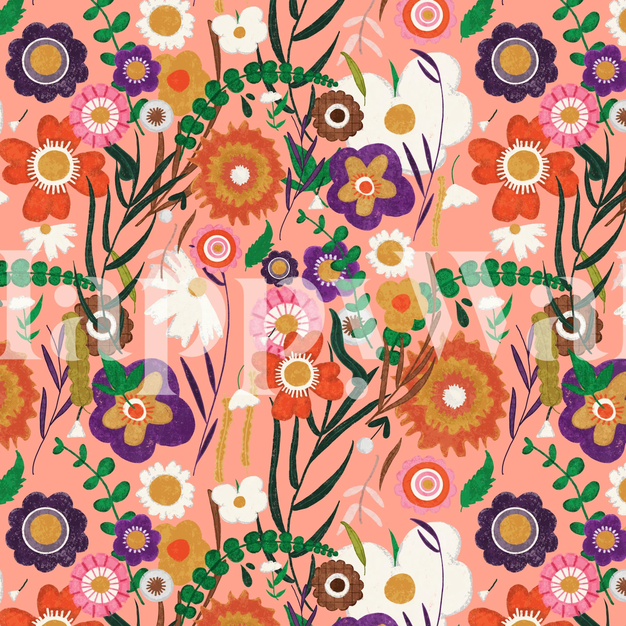 Folk spring floral pink tapetdesign i ett rum