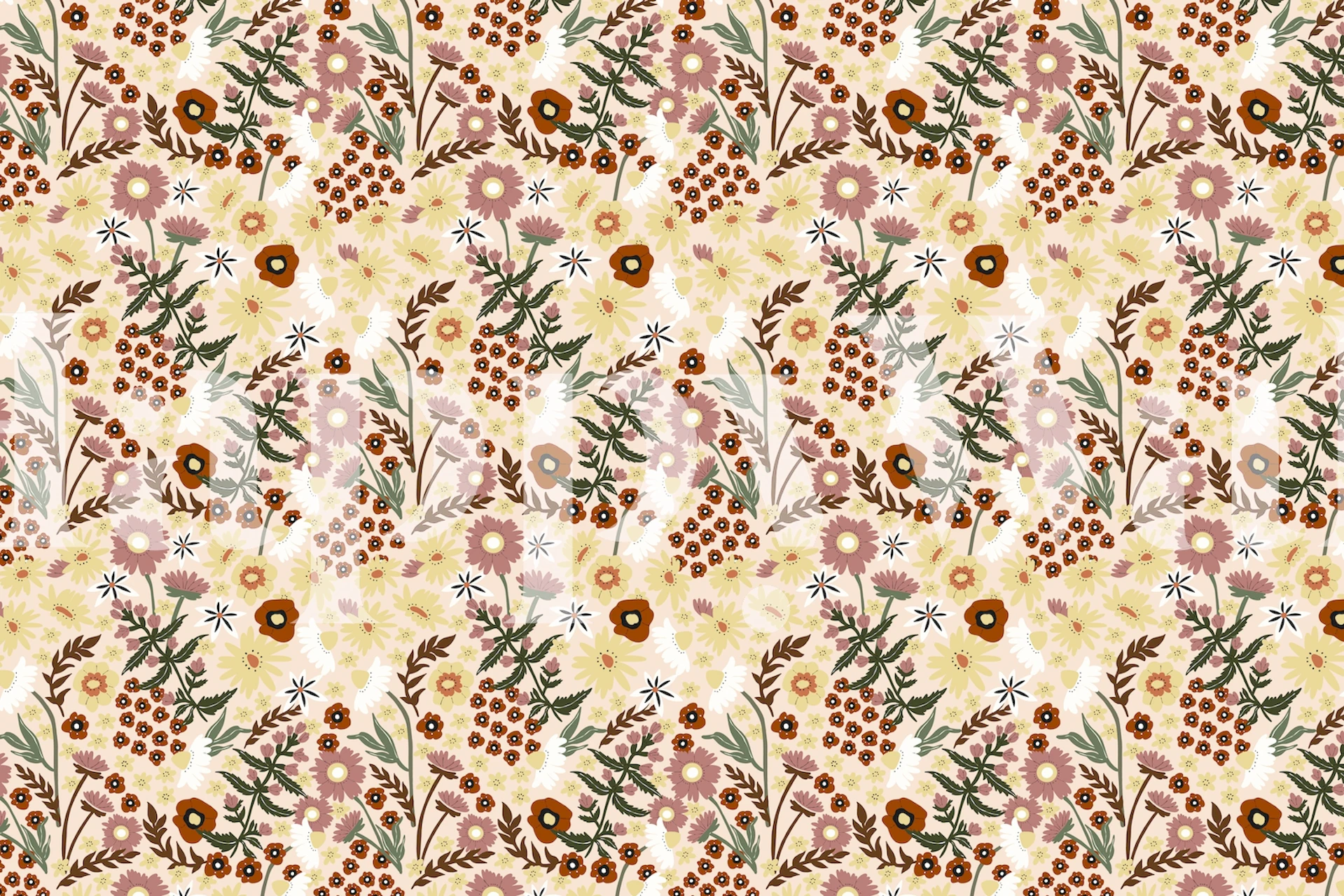 Flowery pink meadow tapetti huoneessa