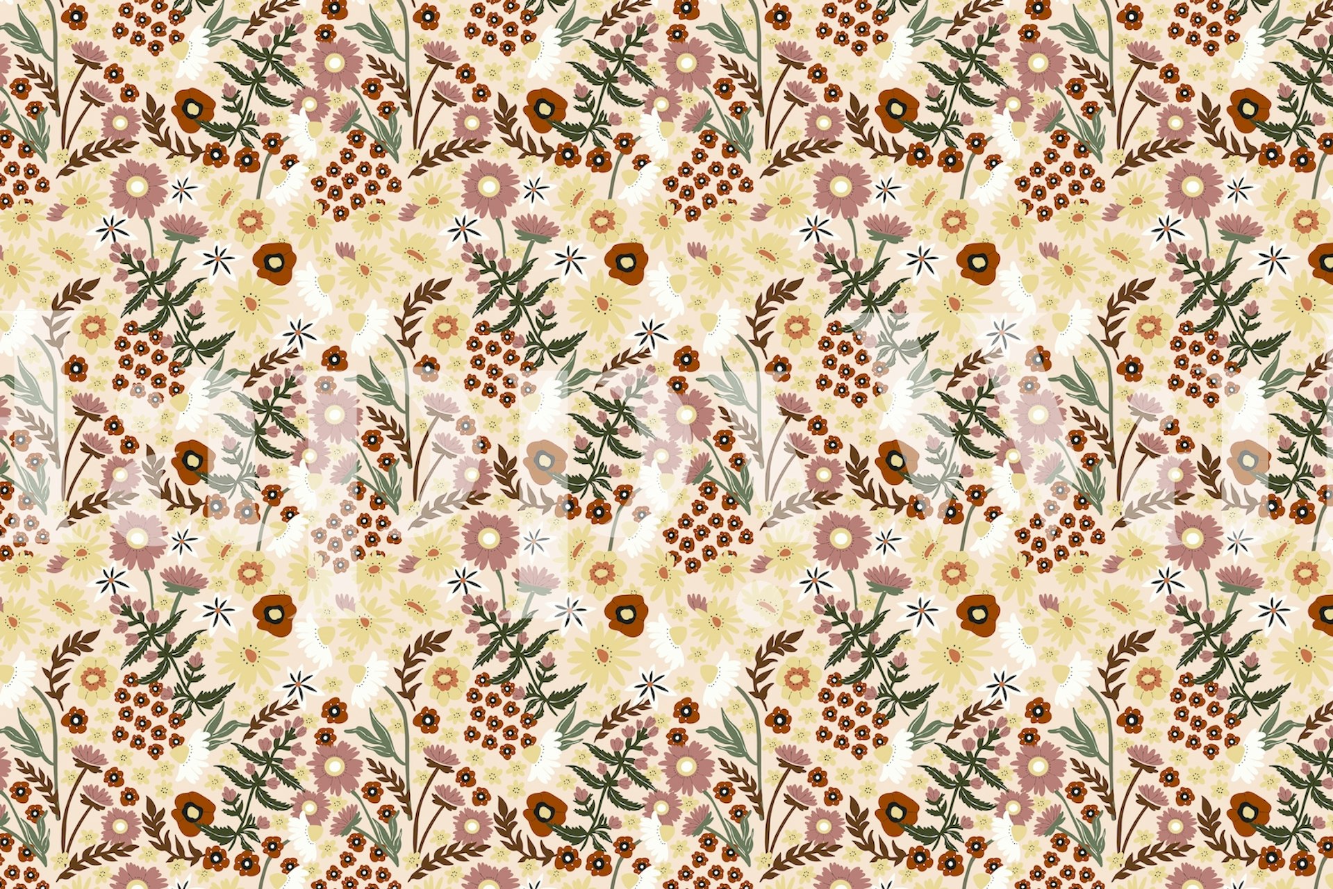 Flowery pink meadow wallpaper in a room