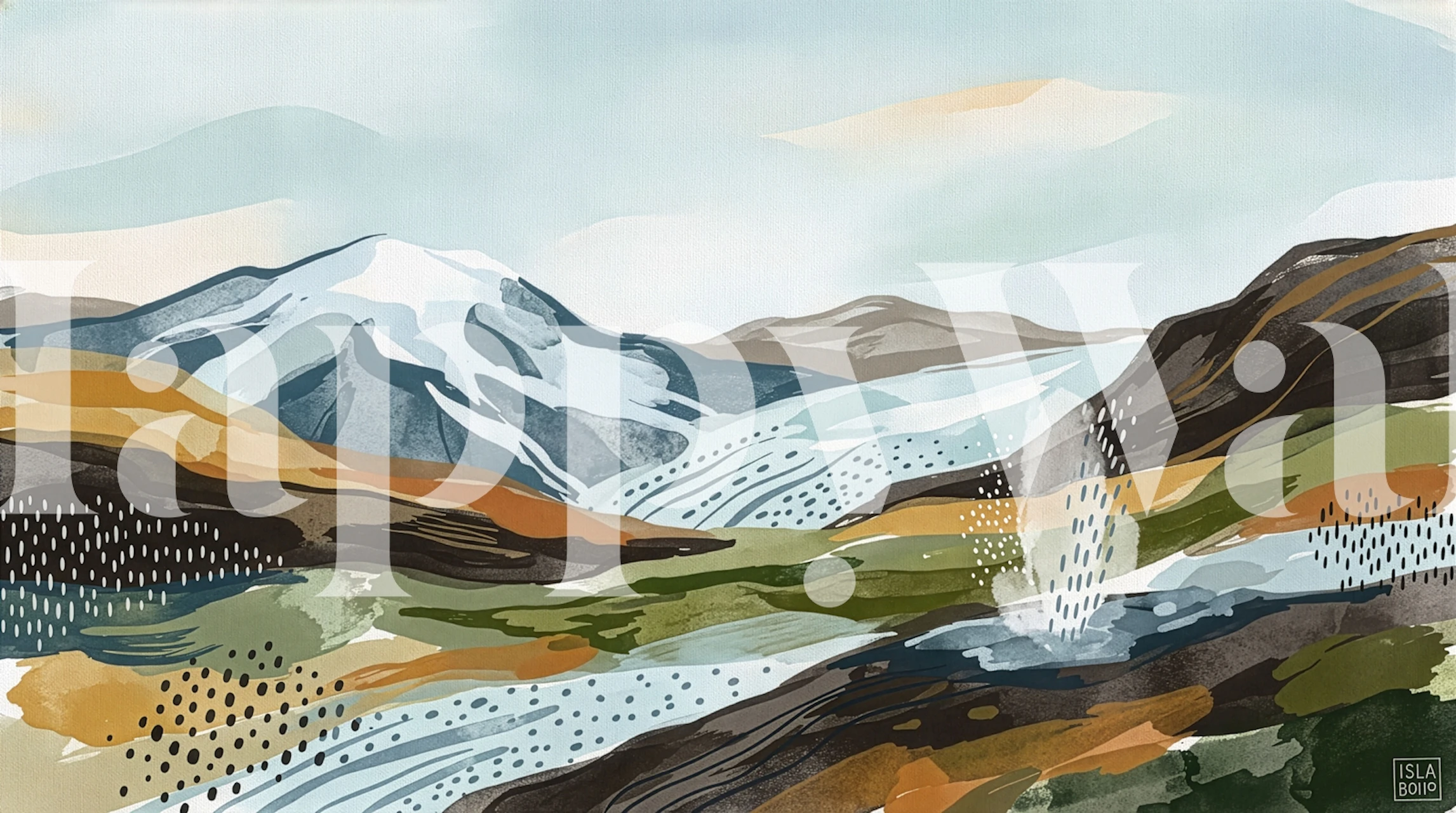 Iceland mountain landscape wallpaper with snow, icy peaks, and calm colors