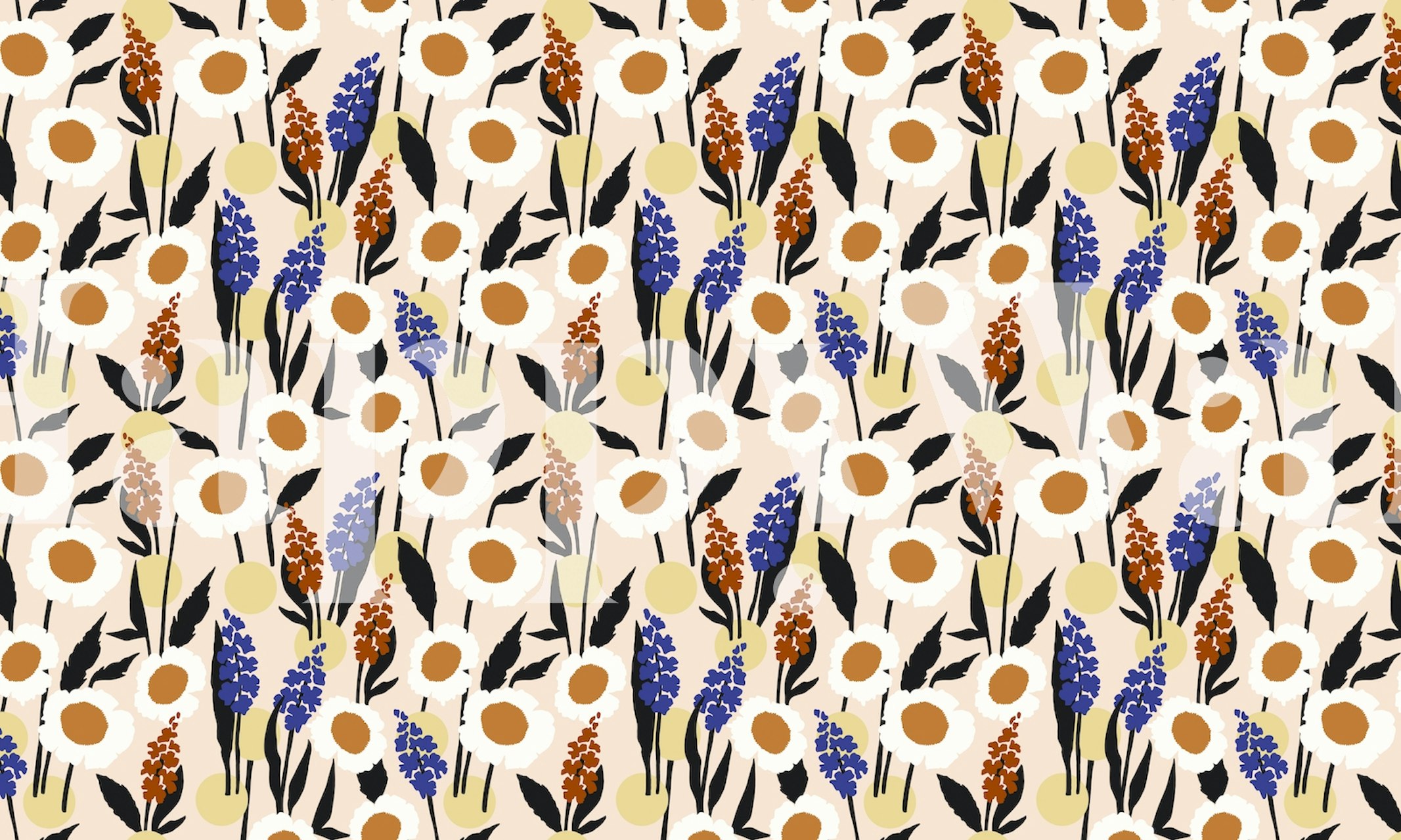 Blooming meadow wallpaper design in a room