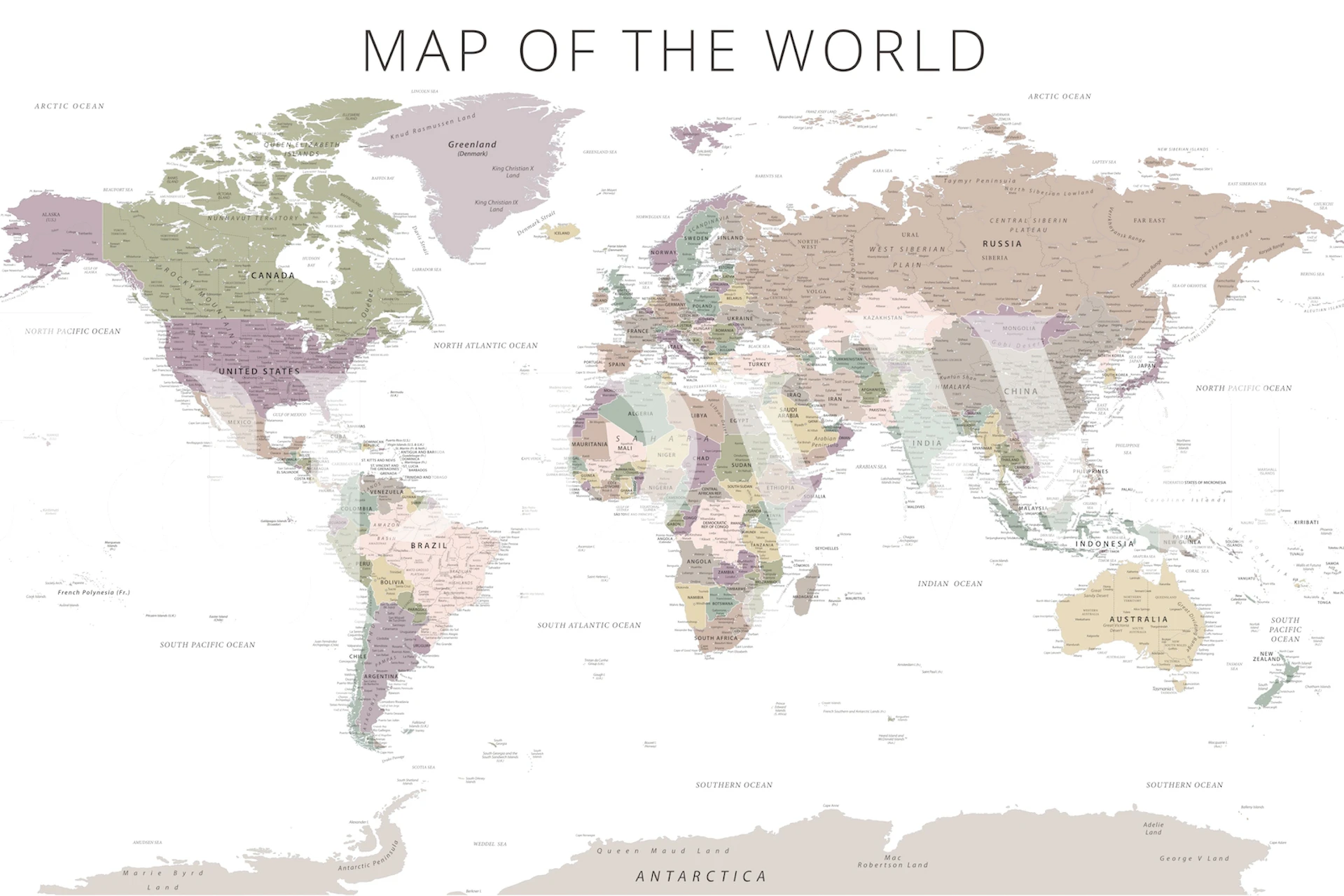 World map in muted colors including beige and green tones wallpaper