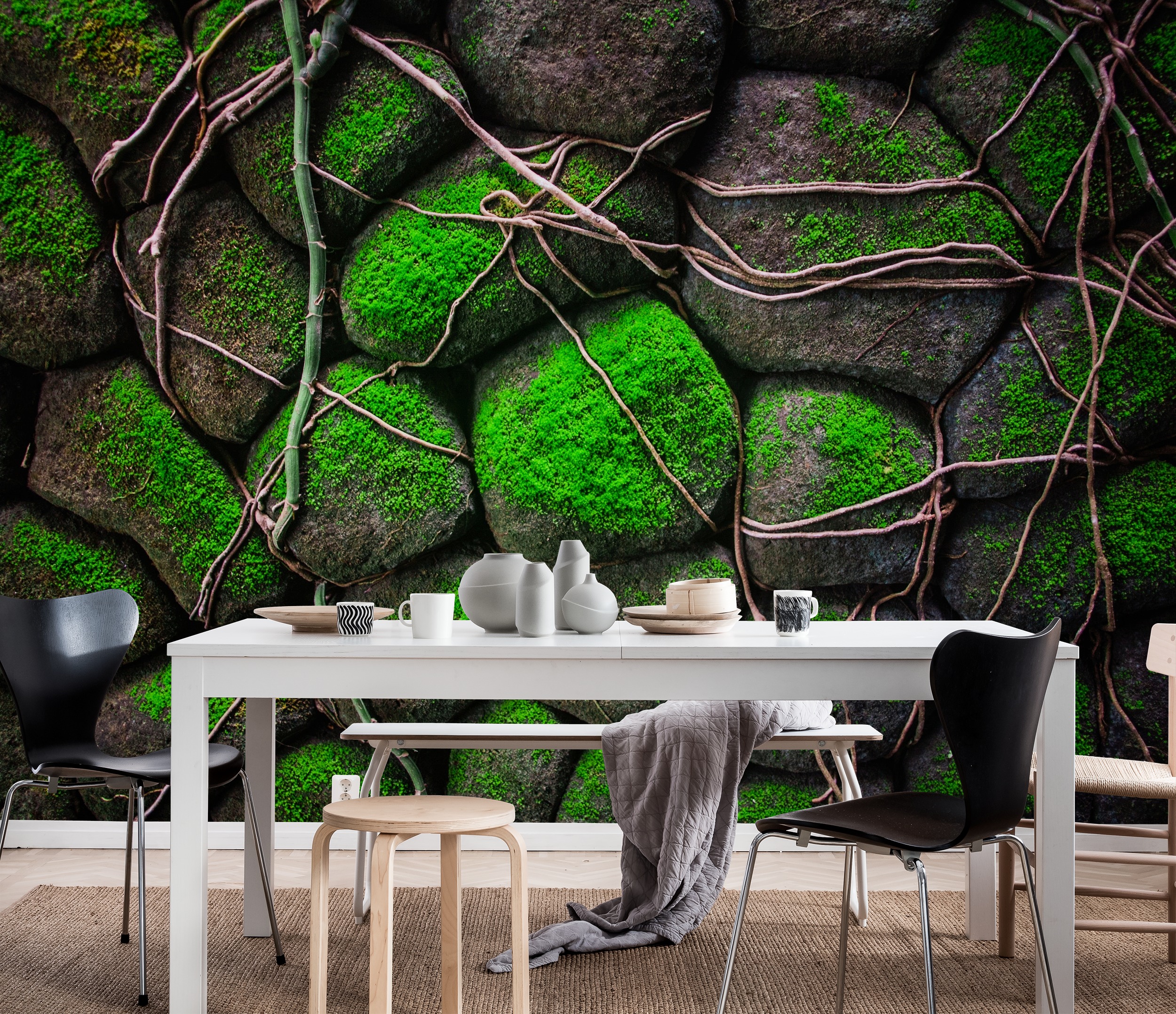 Wallpaper Green stone wall | Wall Mural | Green - Happywall