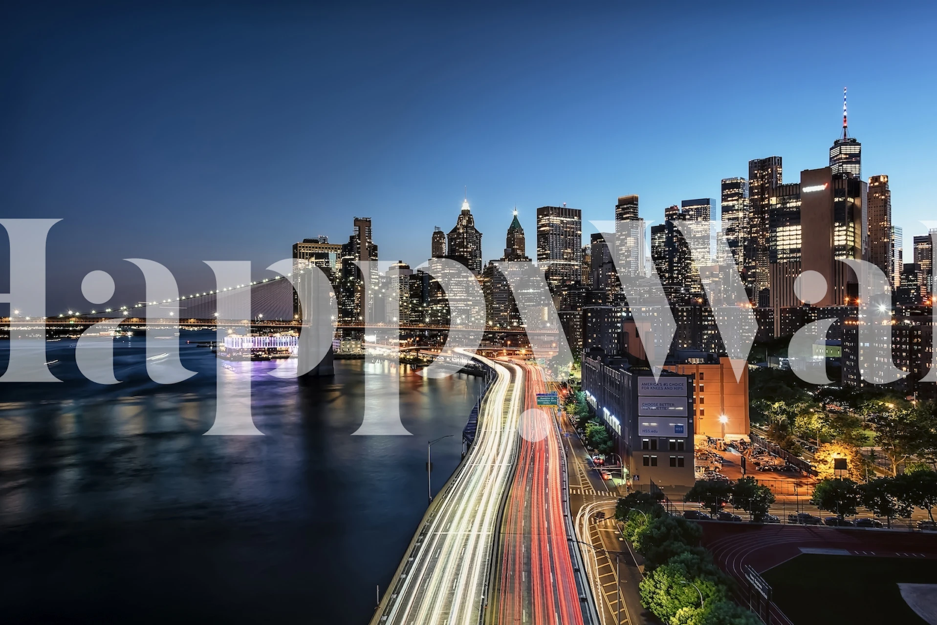 New York at dusk wallpaper in a modern room