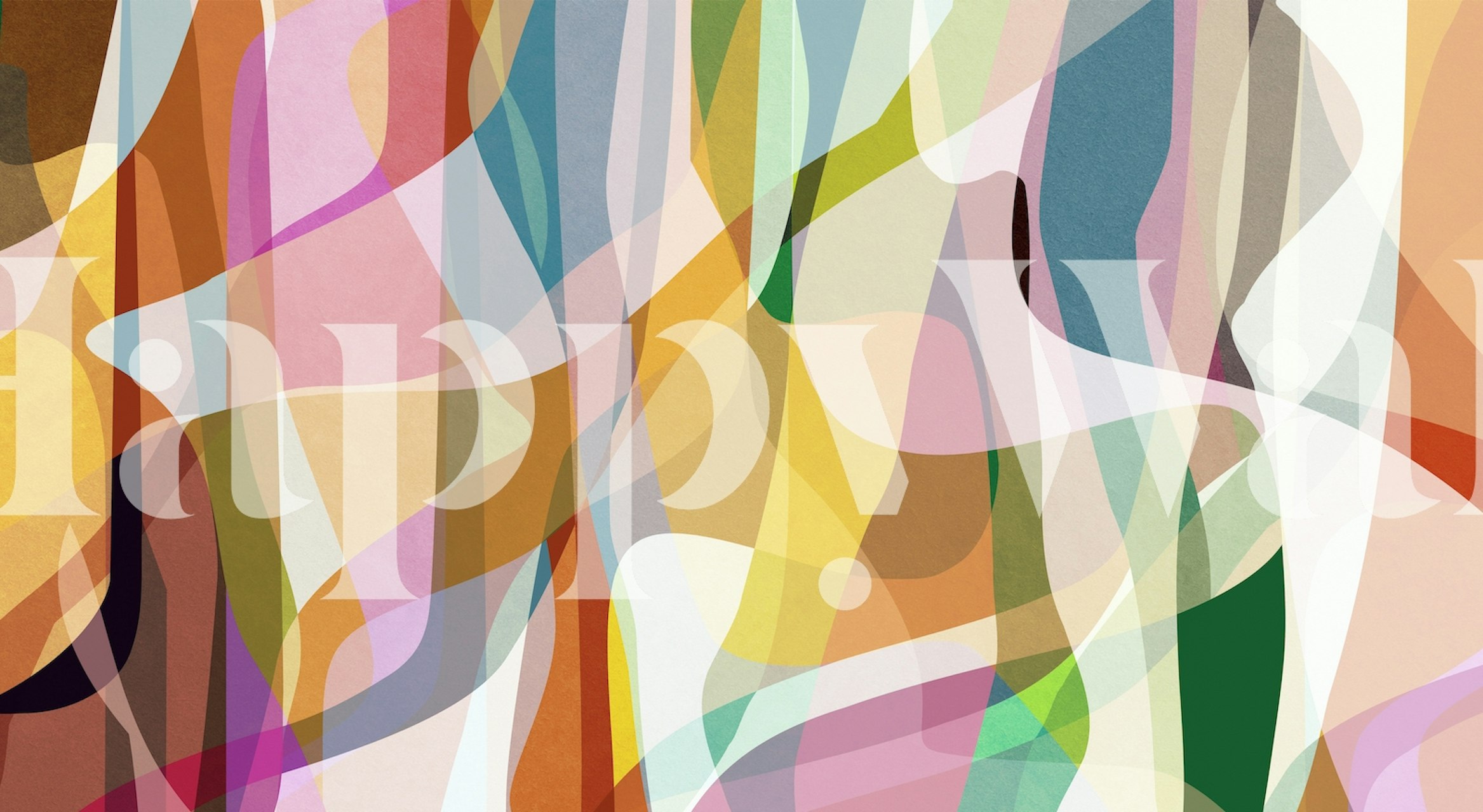 Colorful abstract overlapping shapes in pink, blue, orange, and green wallpaper