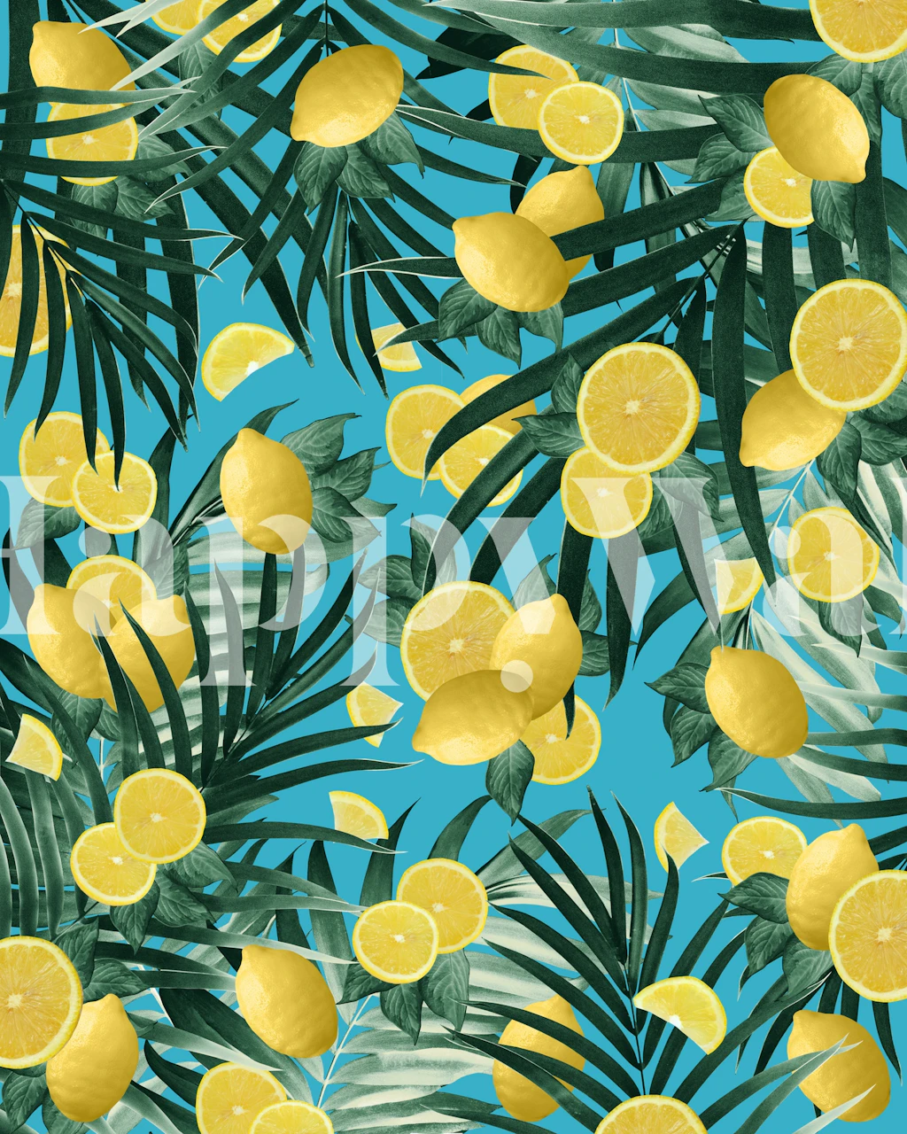 Summer Lemon Twist Jungle behang in een kamer