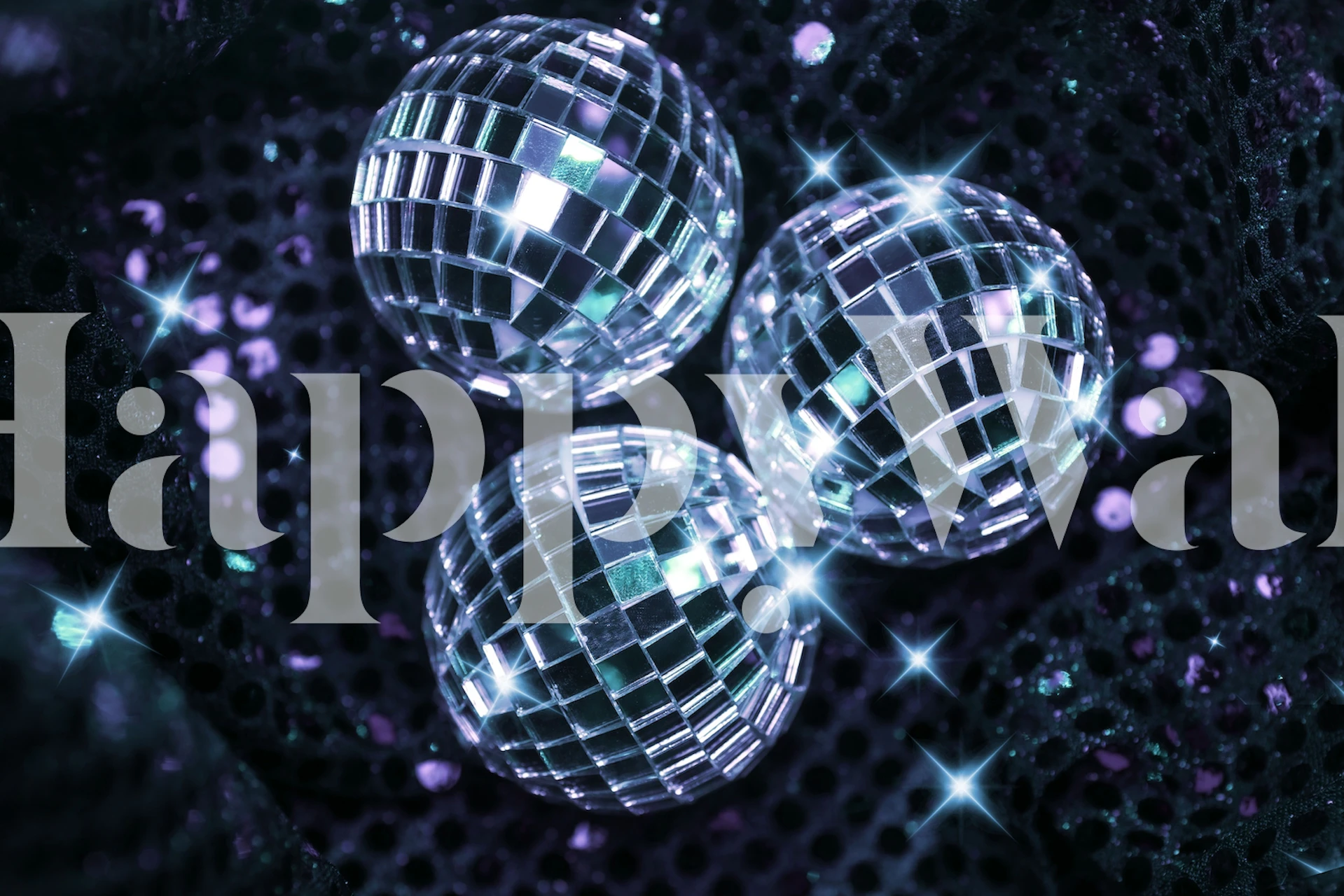 Three disco balls on a black background with sparkling effects wallpaper