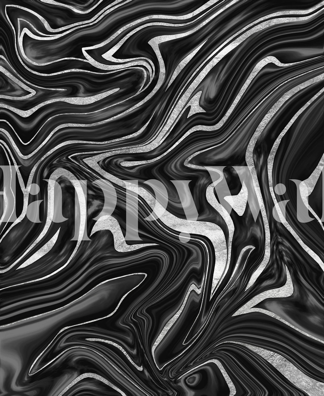 Black Gray Silver Marble wallpaper in a room