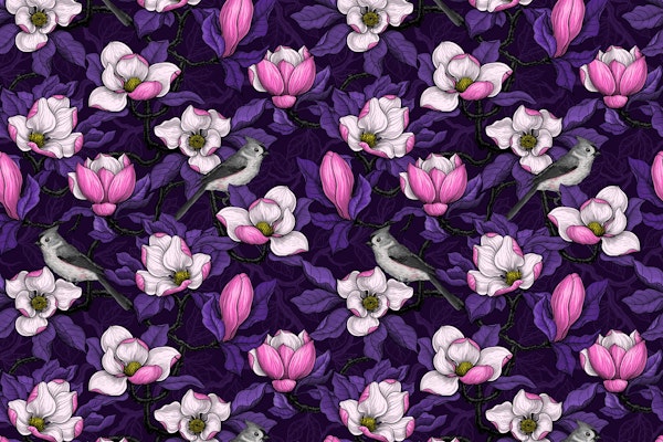 Blooming magnolia and bird 8