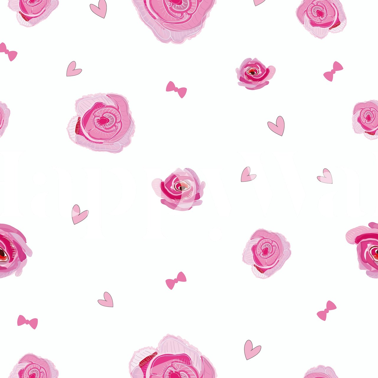 Hand-drawn pink roses and hearts on white background wallpaper