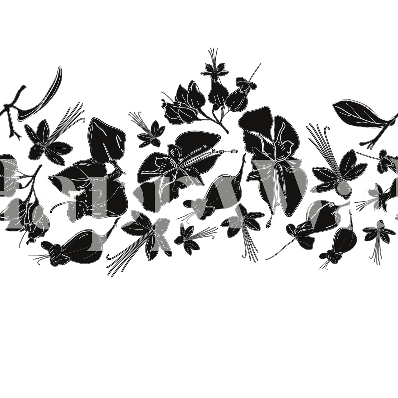 Monochromatyczna fototapeta z sylwetkami kwiatów do nowoczesnych wnętrz