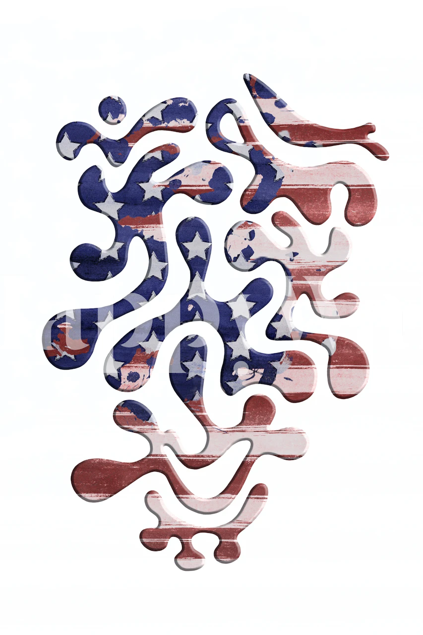 Abstract wall mural Twisted Beats No 5 17 with navy blue and deep red intertwining shapes