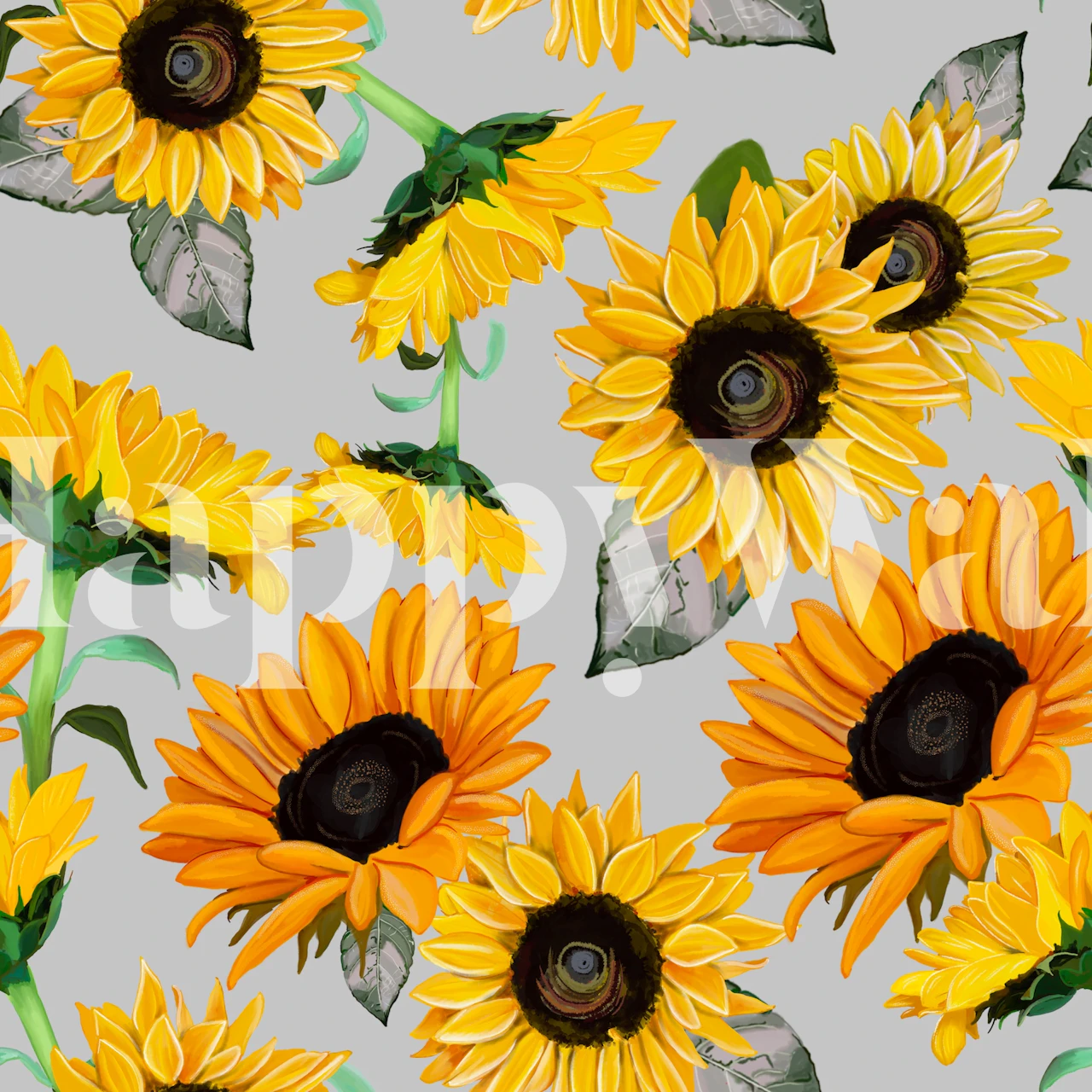 Floral sunflower pattern in yellow and grey tones wallpaper